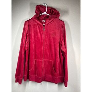 MAX SPORT Red Velour Zip Up Hoodie Jacket Velvety Cozy Athleisure Size 1X